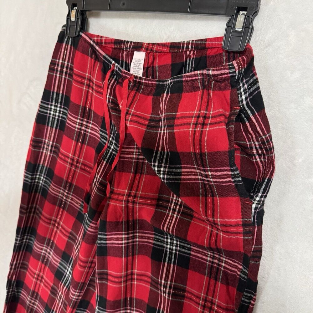 Victoria's Secret Flannel Pajama Set Size XS Red Gold Long Sleeve Pants Pockets - Picture 11 of 16